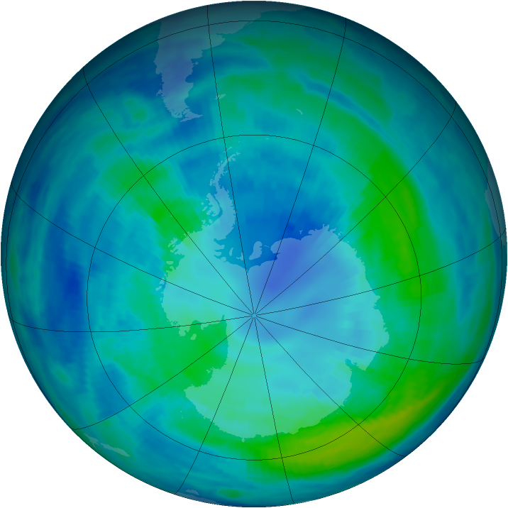 Antarctic ozone map for 13 April 1997